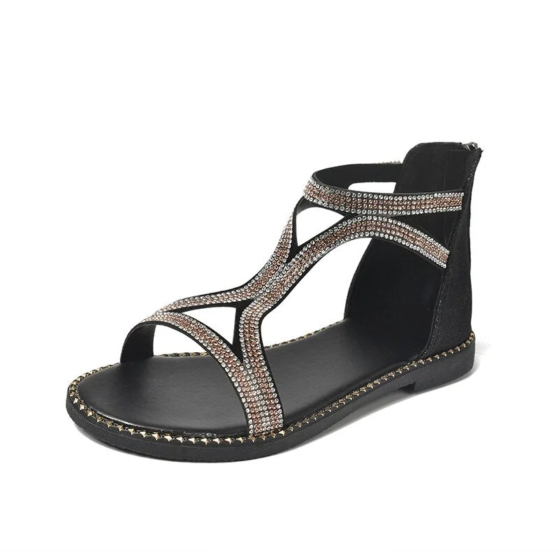 Autumn Women Sandals Flat Wedge Platform Black Gole Silver Bling Crystal T Strap Beach Female Peep Toe Sandles Gladiators 2021