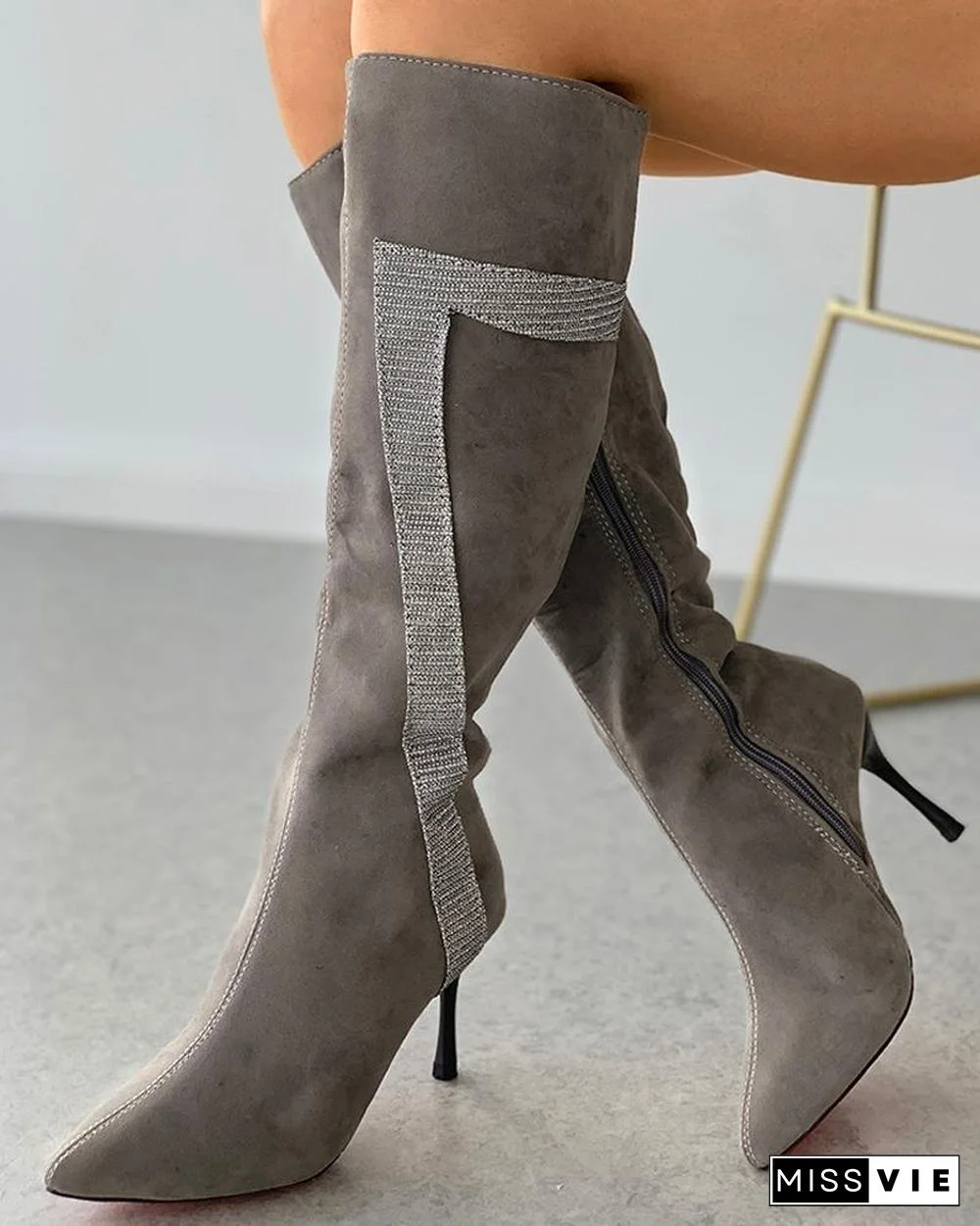 Pointed Toe Zipper Design Stiletto Heeled Boots