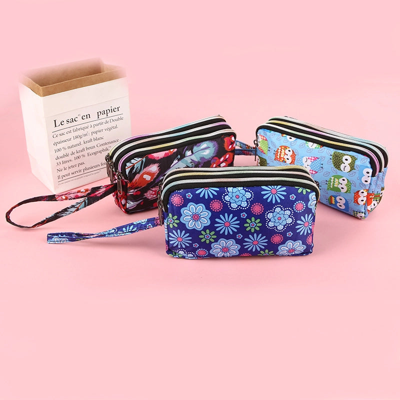 Three Zipper Mobile Coin Purse Mini Oxford Thickened Storage Bag Cute Fashion Key Bag Mini Wrist Bag