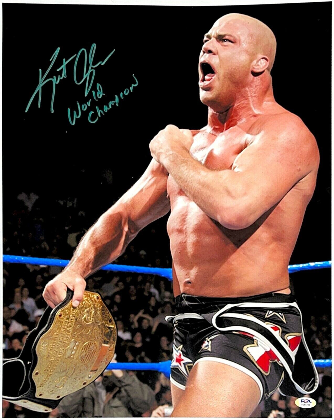 WWE KURT ANGLE HAND SIGNED AUTOGRAPHED 16X20 Photo Poster painting INSCRIBED WITH PSA DNA COA