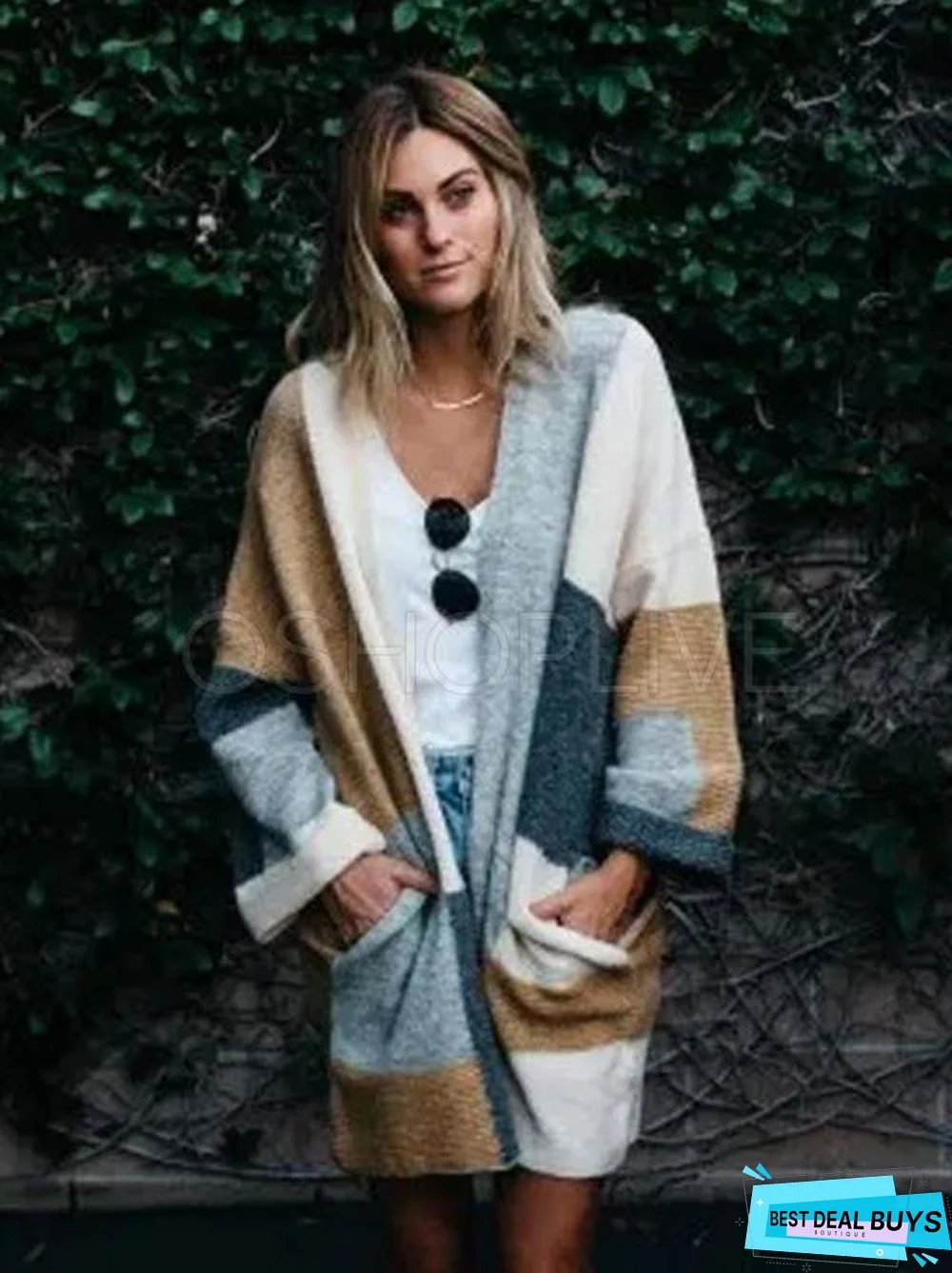 Splicing Color Mid-Length Knitting Sweater