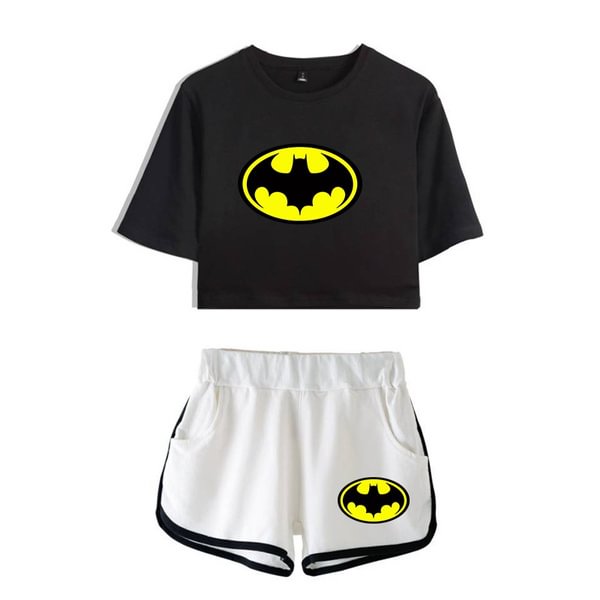 Hero Batman Workout Two Pieces Crop T-shirt + Pant Women The Flash Yoga Sets Vest Fitness Suit GYM Clothing Running Tracksuit Sports Wear Suits