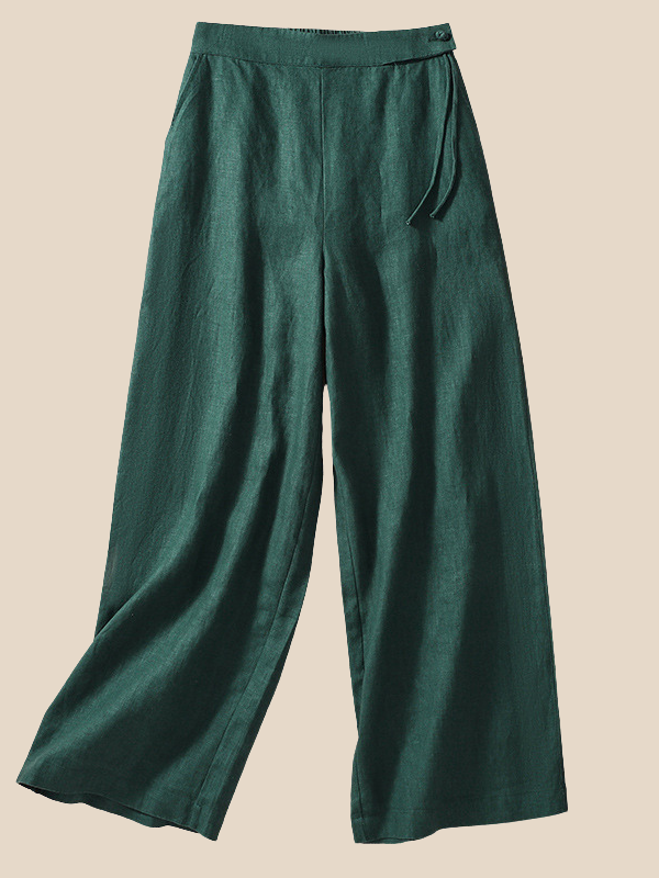 Women's Linen Pant Loose Straight Pants Drawstring Casual Cotton Linen Vintage Pants