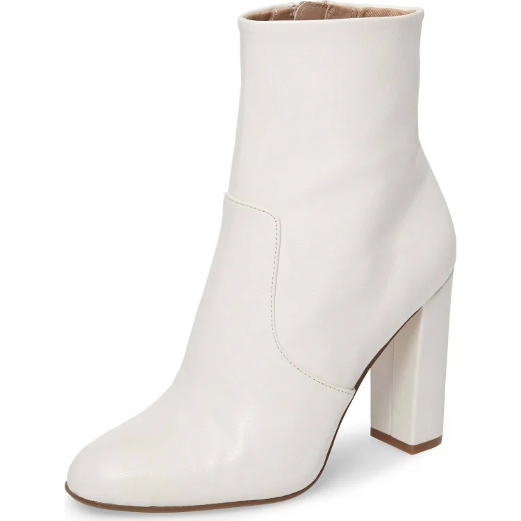 Women's Fashion White Chunky heel Boots Classical Zip Ankle Boots |FSJ Shoes