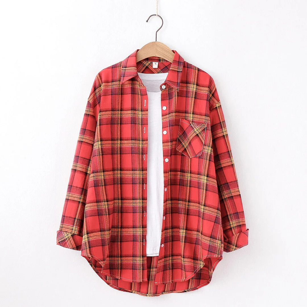 2021 New Women Tops Exquisite Cotton Flannel Plaid Shirt Women Loose Blouses Ladies Long Sleeve Blouse Casual Shirts Blusas