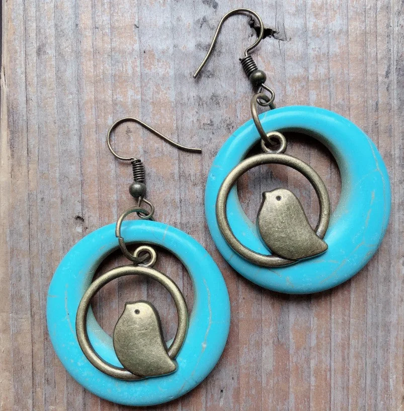 Vintage Bird Nest Turquoise Earrings