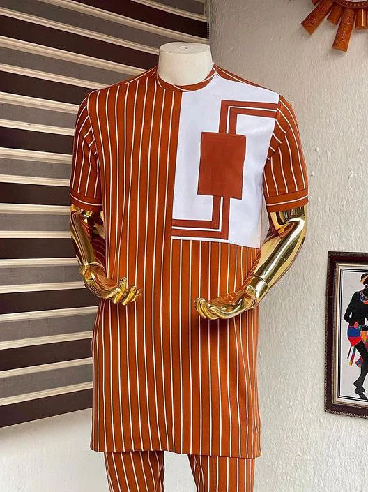 Men's casual brown striped print top