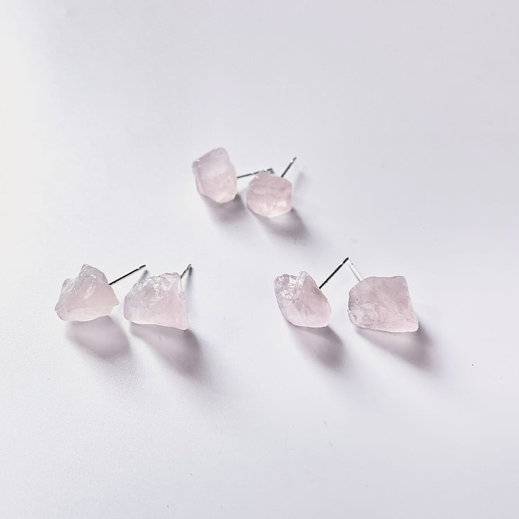 Rose Quartz Raw Stone Earring 1 pair