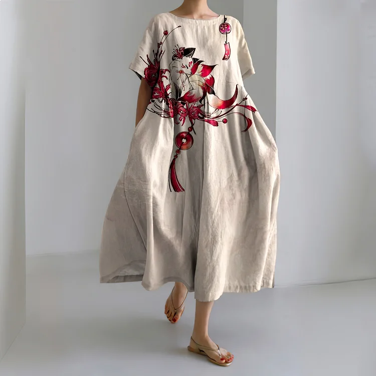 Women'S Elegant Fox Art Pattern Dress