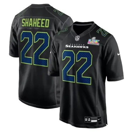 Men's Seattle Seahawks #22 Rashid Shaheed  Black Super Bowl LX Patch Carbon Fashion Game Jersey