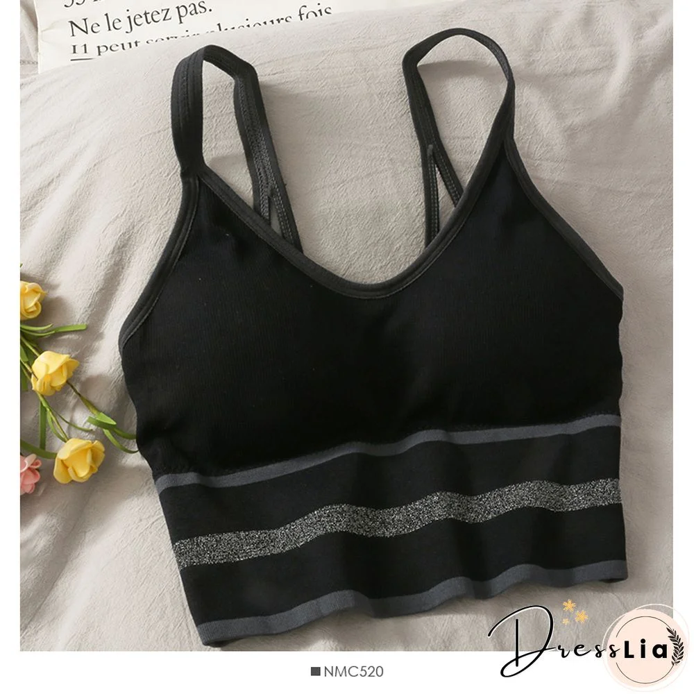 Korean Crop Tops Slim Fit Spaghetti Strap Tanke Top Women Built In Bra Off Shoulder Versatile Striped Camisole Sleeveless Ins