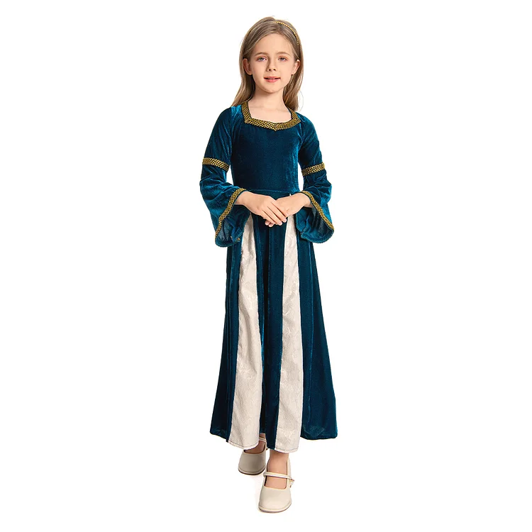 Kids Children Medieval Renaissance Blue White Dress Cosplay Costume Suit