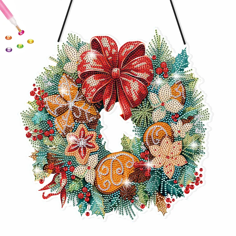 Christmas Biscuit Bow Candy Special Shaped Diamond Painting Wall Decor Wreath
