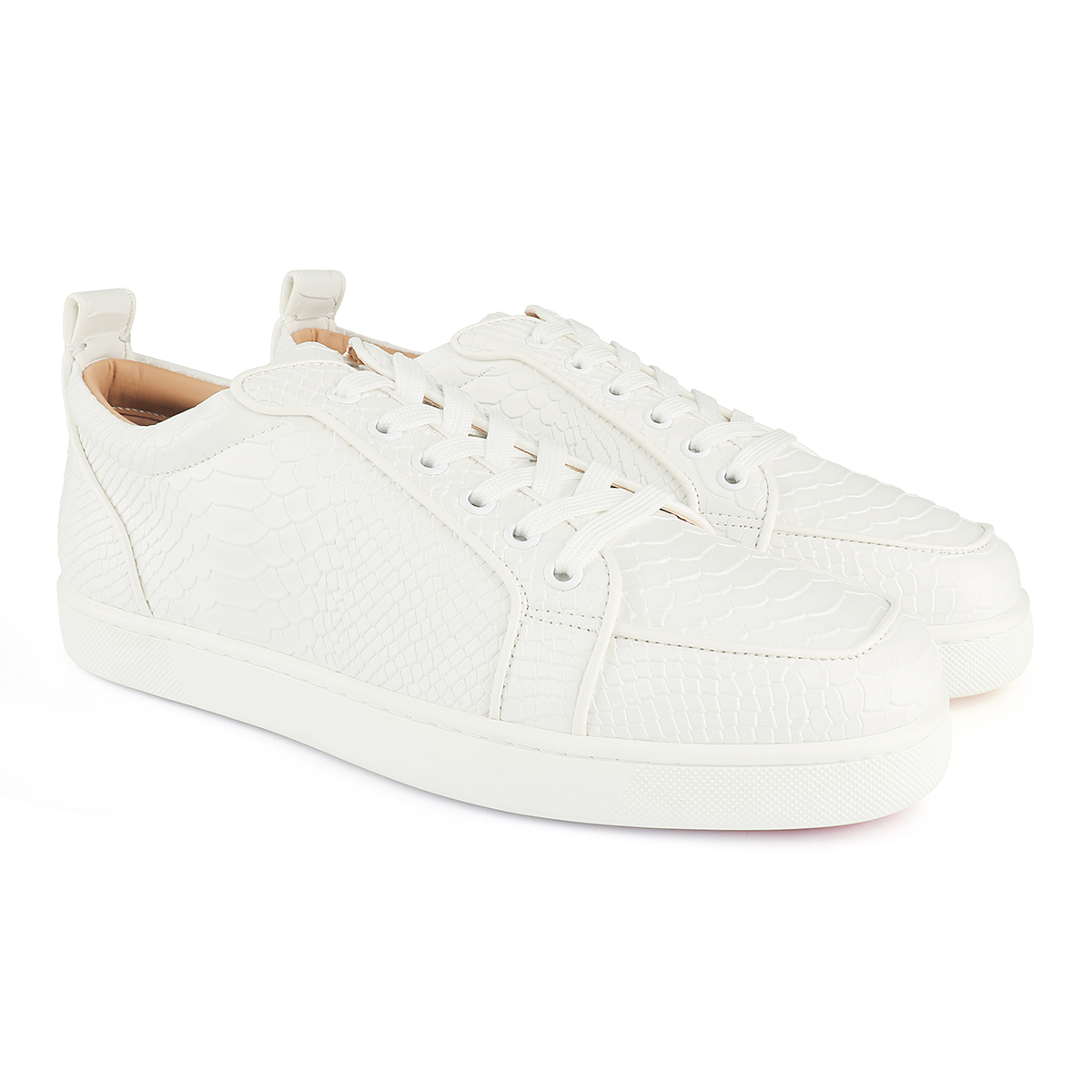 Merumote Gentleman's  White Snakeskins Red Bottom Sneakers Shoes-MERUMOTE