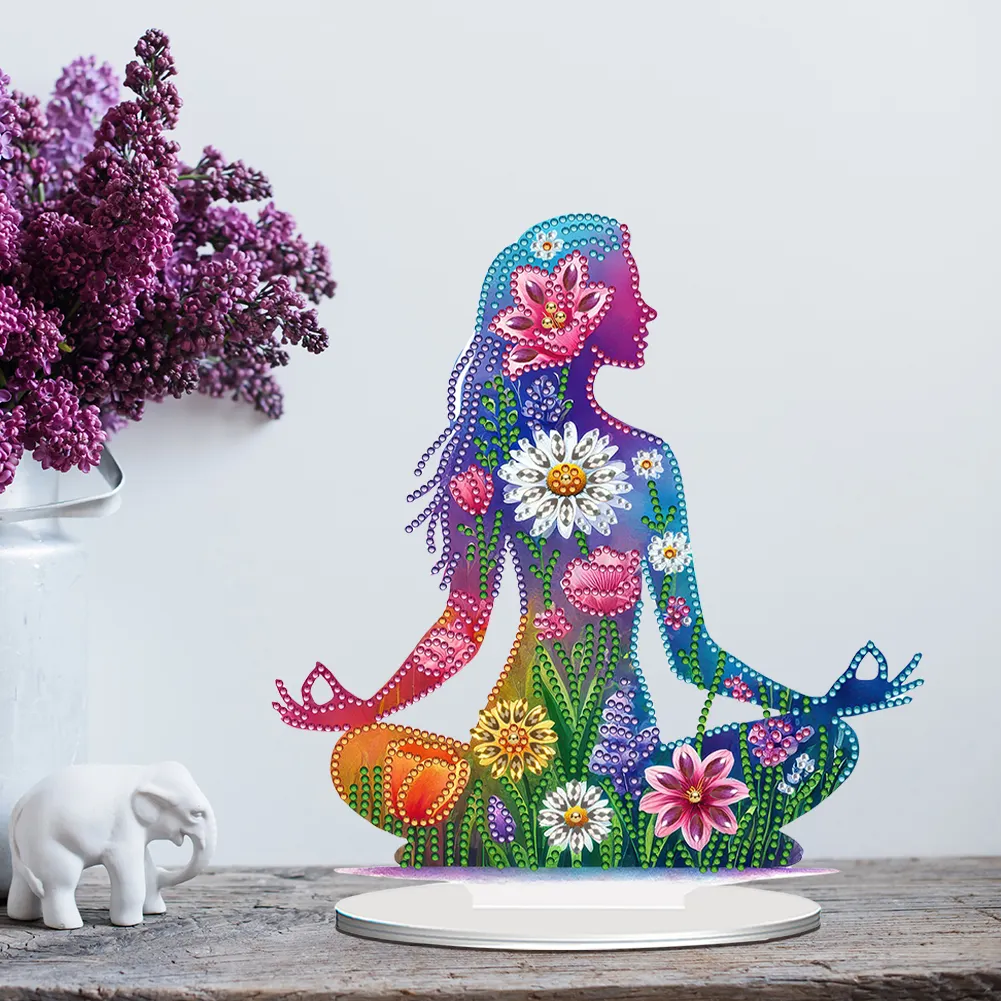 5D DIY Acrylic Special Shape Sitting Yoga Woman Diamond Painting Desktop Ornaments