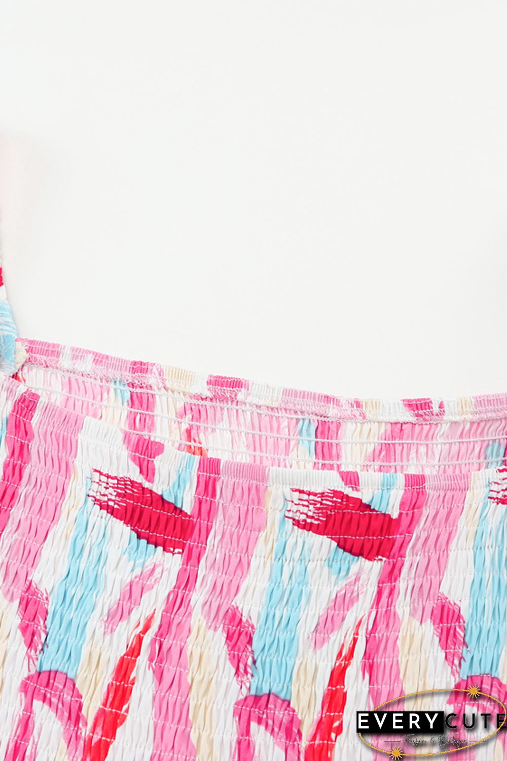 Pink Brush Stroke Printed Smocked Ruffle Tiered Dress