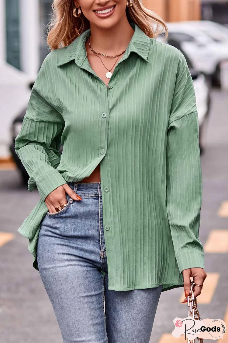 Lapel Button Up Back Tie Up Blouse