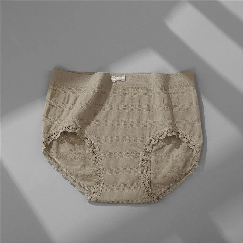 FINETOO Women Lace Lingerie Cute Bownot Briefs Femme 3D Corrugated Panty Sexy Seamless Intimate High Waist Underwear For Lady