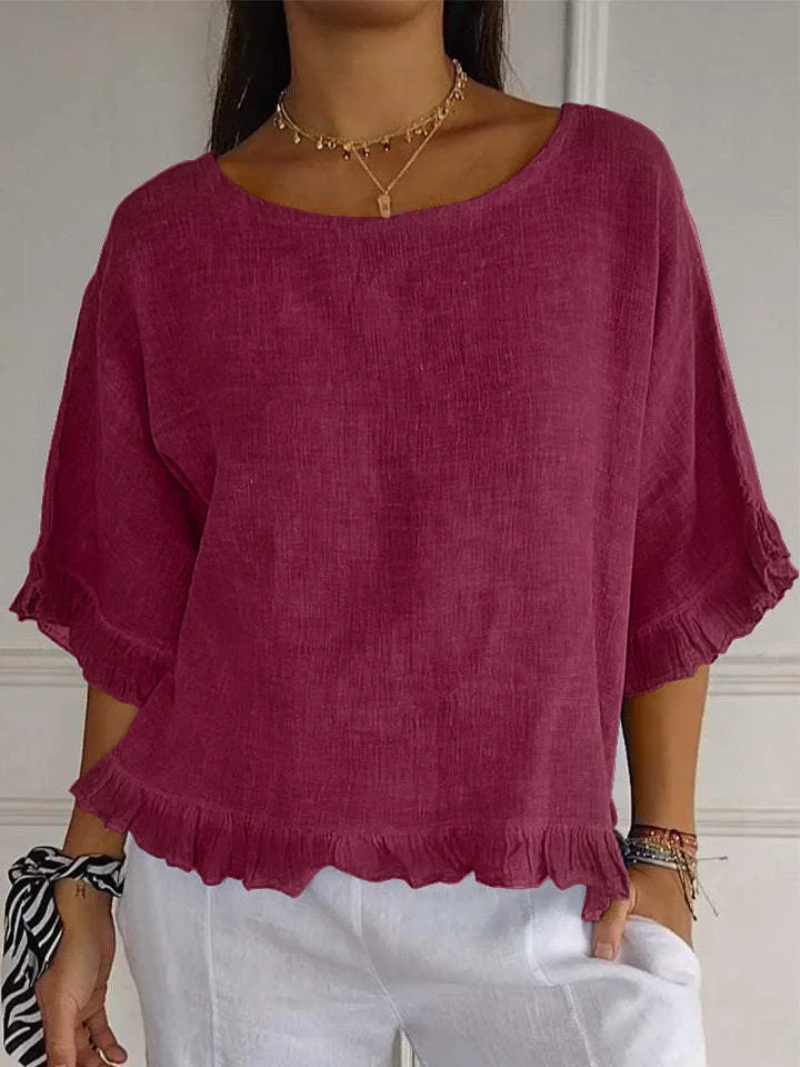 Women's Half Sleeve Scoop Neck Solid Tops