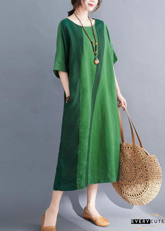 Handmade Green O-Neck Patchwork Summer Vacation Dresses Half Sleeve