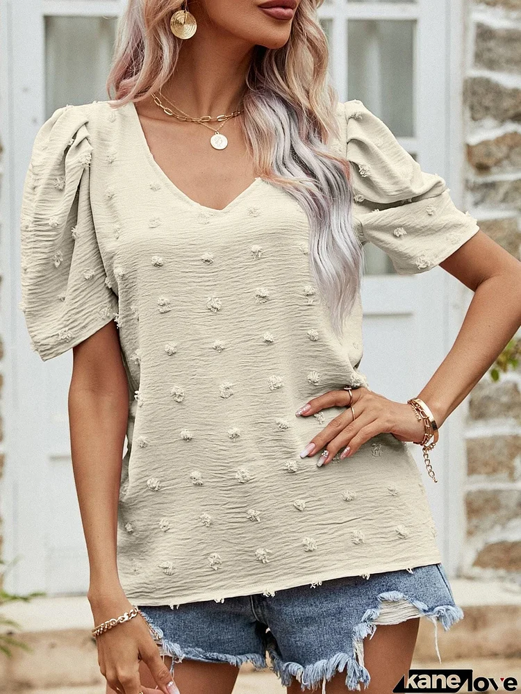 Swiss Dot Short Puff Sleeve Top