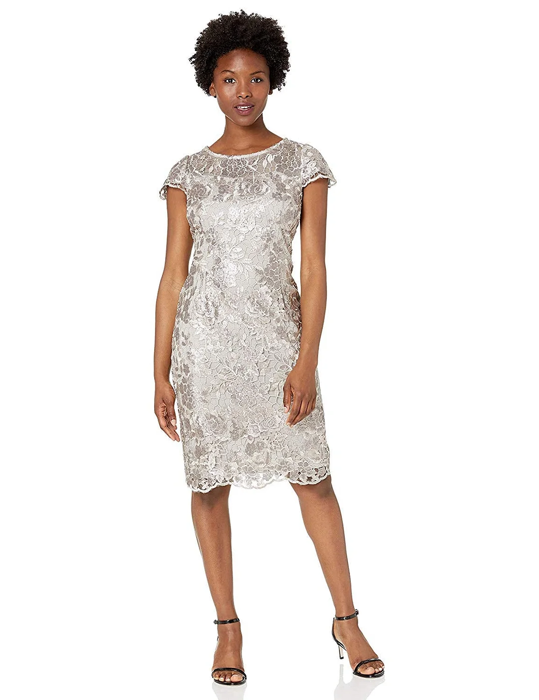 Evenings Women's Shift Midi Lace Embroidered Dress