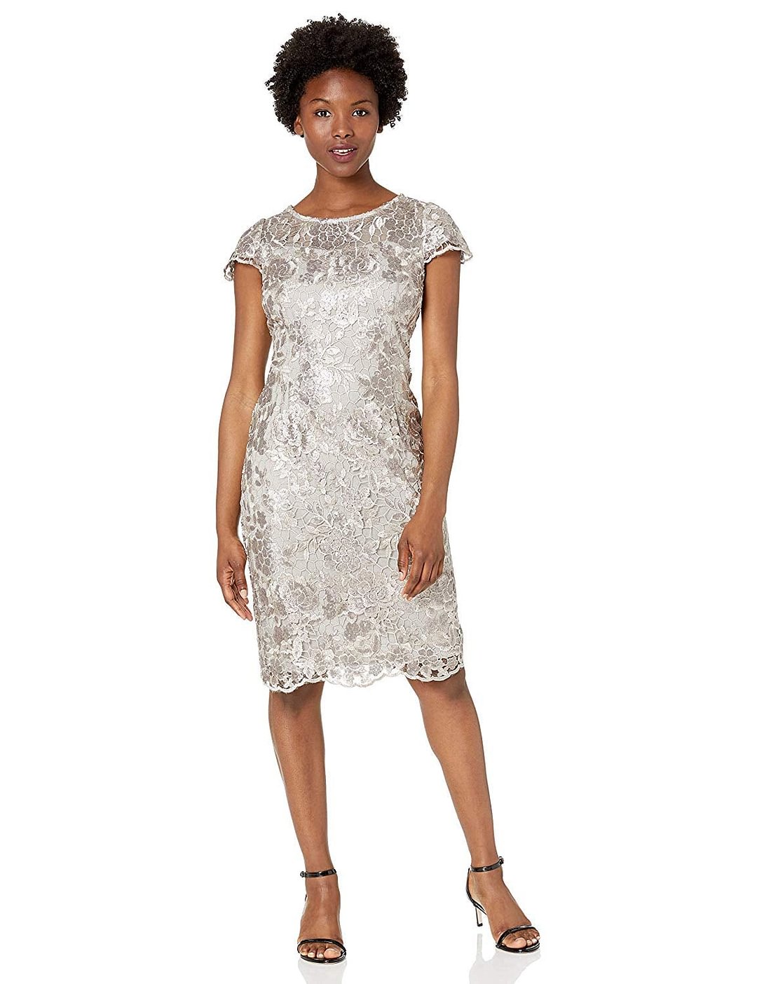 Evenings Women's Shift Midi Lace Embroidered Dress