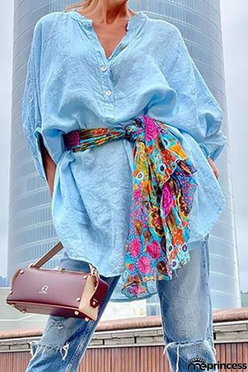 Cotton V Neck Casual Blouses