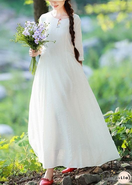 Loose O Neck large hem Spring Clothes Catwalk White Art Dresses