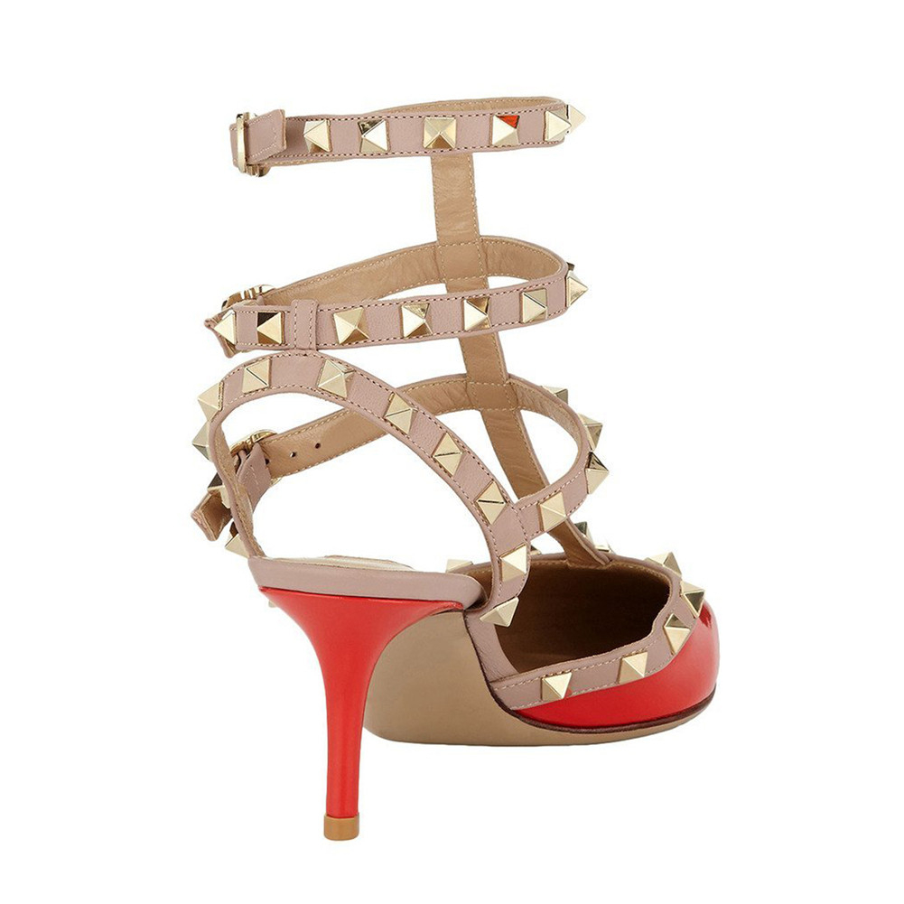 65mm Women's Low Heels Rivets Orange Sandals-vocosishoes