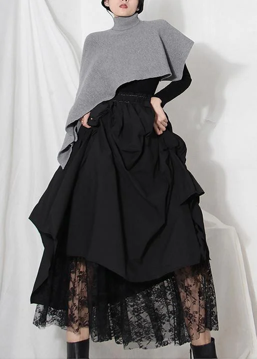 Boutique Black Patchwork Asymmetrical Cozy Skirts