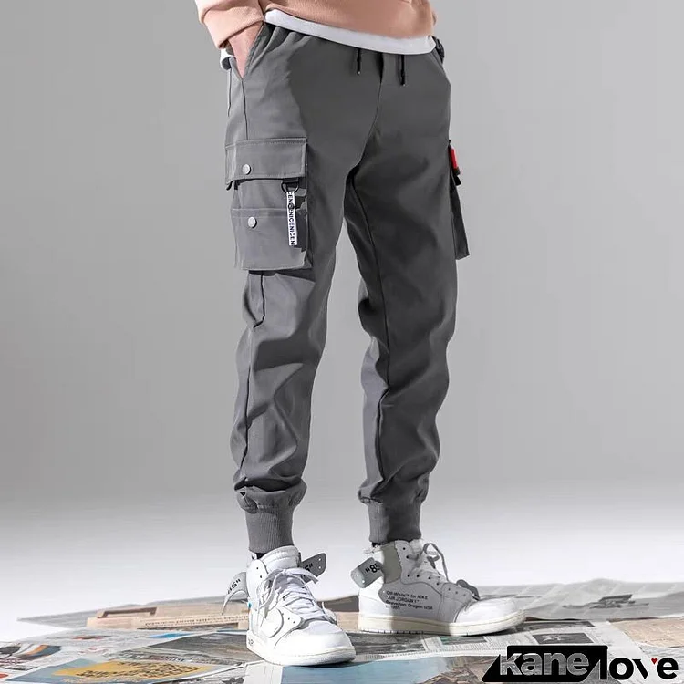 Men Summer Fashion Casual Solid Color Cargo Multi-Pocket Plus Size Woollining Jogger Pants