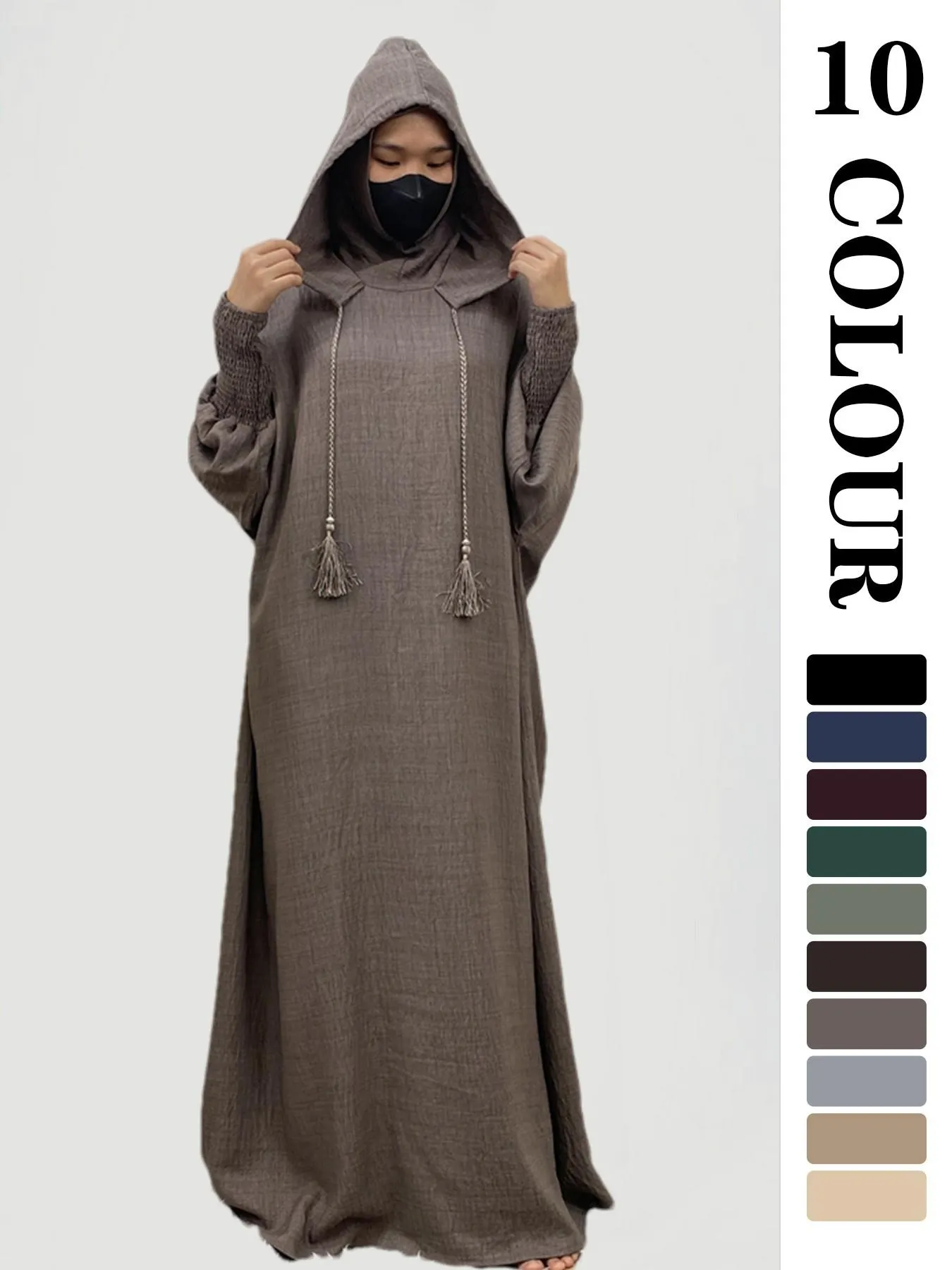 Women's Solid Hooded Dress, Casual Long Sleeve Dress for Fall & Winter, Women's Islamic Clothing for Daily Wear, Modesty Muslim Clothing