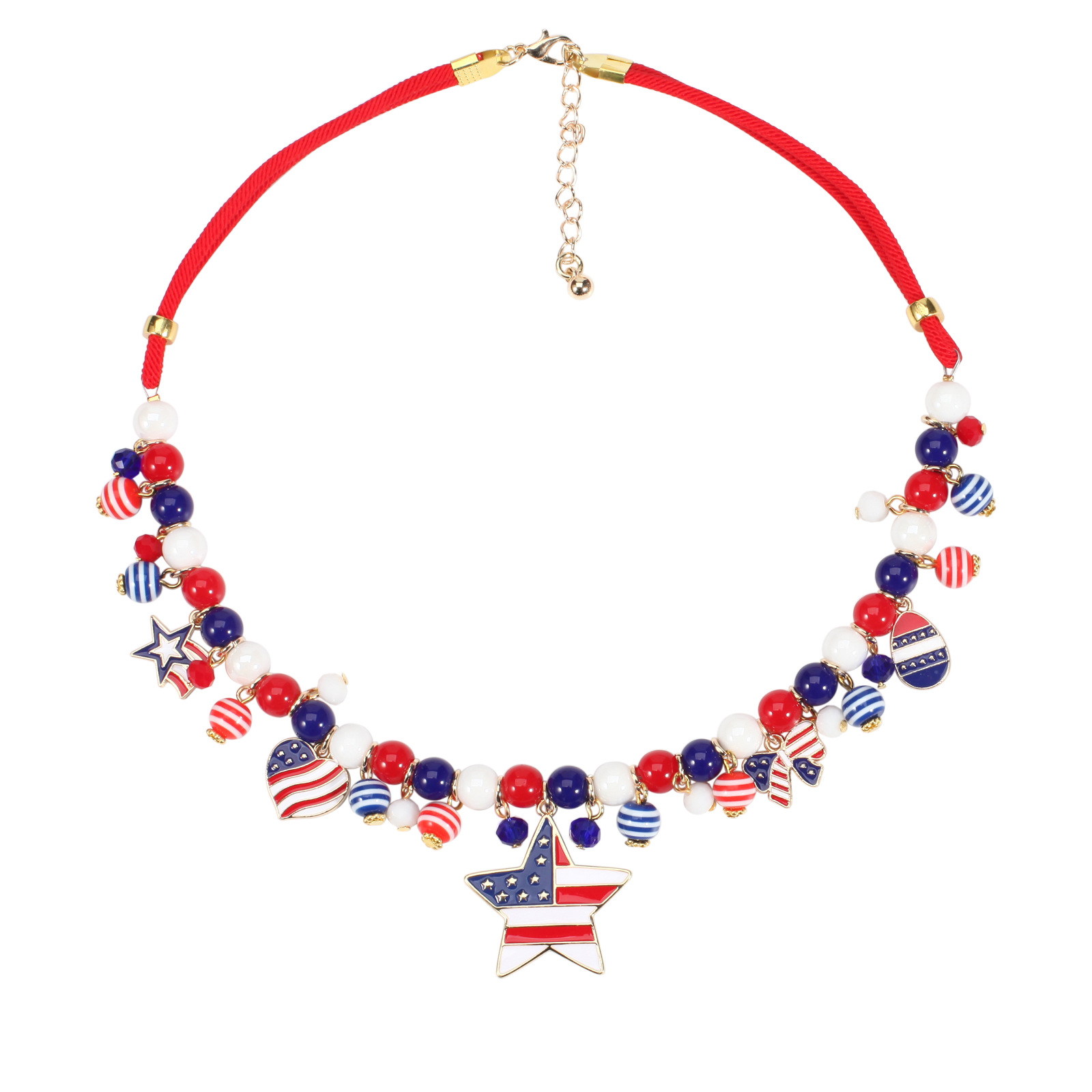 Independence Day Beaded Star And Stripes Pendant Patriotic Necklace 2024 - Flycurvy 