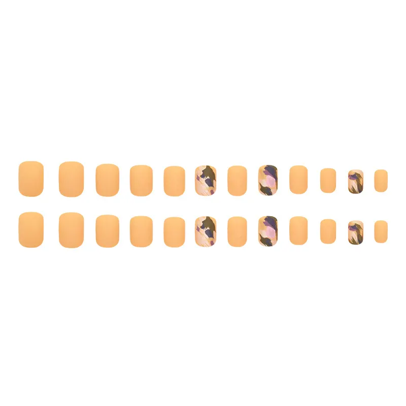 Churchf Churchf Frosted Cheese Yellow Irregular Graffiti Nail Small Short Wear 24 Pieces