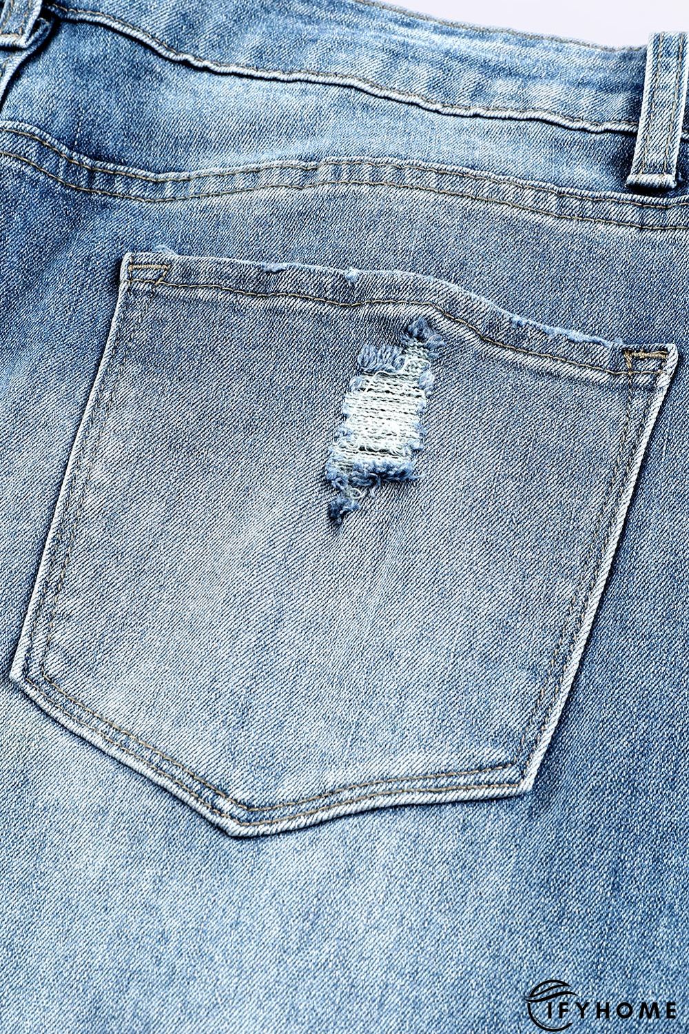 Blue Plus Size Distressed Slit Vintage Jeans | IFYHOME