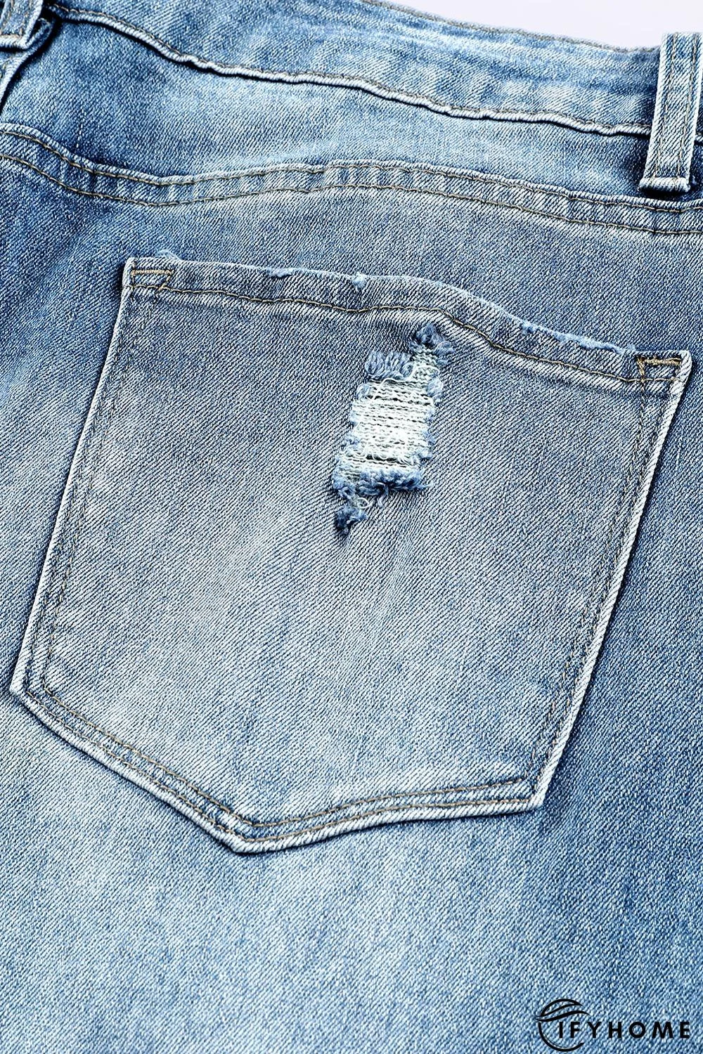 Blue Plus Size Distressed Slit Vintage Jeans | IFYHOME