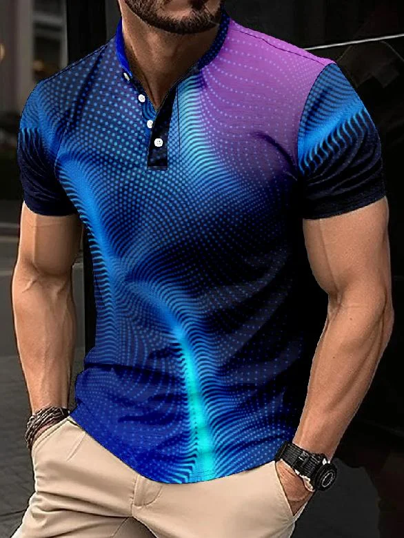 Men's Line Gradient Print Short Sleeve Henley