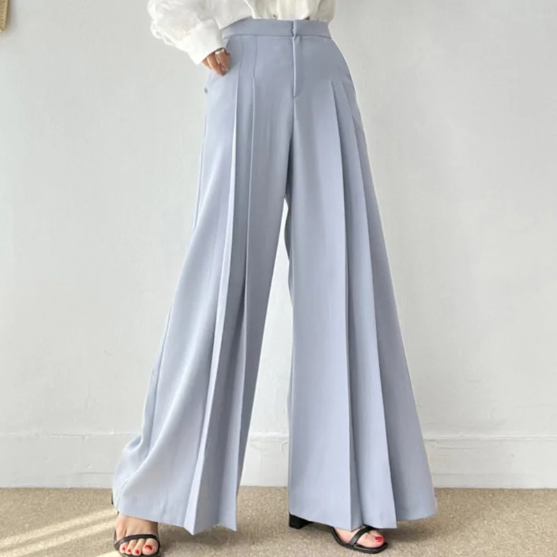 Churchf Churchf Korean Chic Summer New Temperament High Waist Versatile Pressure Fold Design Loose Hanging Feeling Drag The Floor Wide Leg Suit Pants Woman