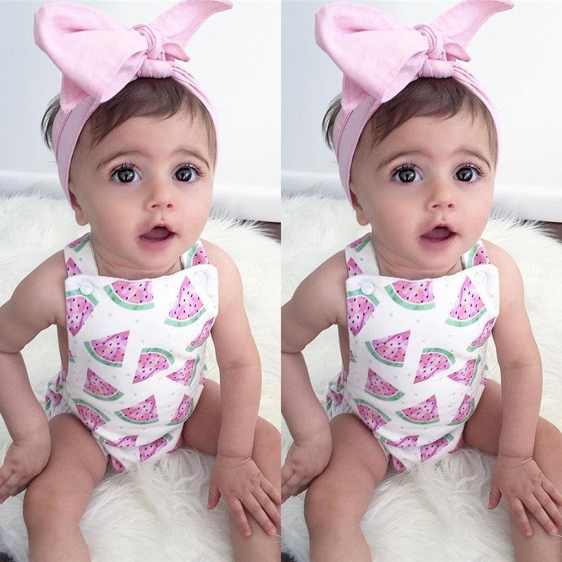 Adorable Infantil Toddler Newborn Baby Girl Watermelon Fashion Romper + Headband 2PCS Outfits Sunsuit