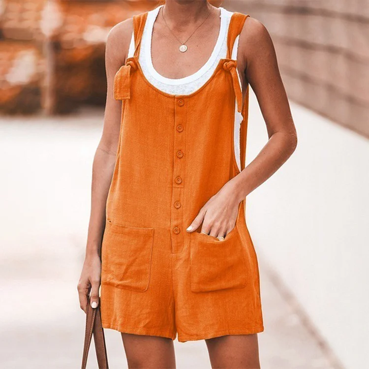 Solid Color Single-Breasted Overalls