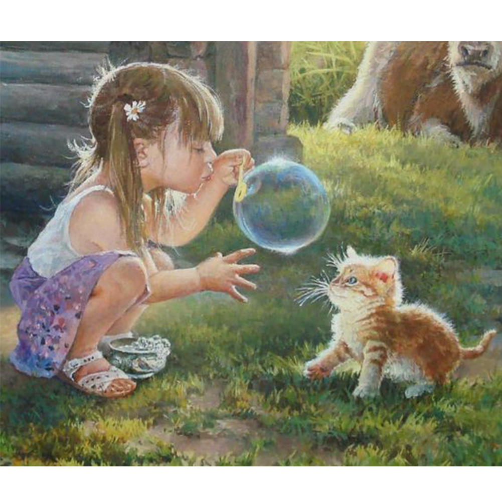 

Little Girl Blowing Bubbles-Round Drill Diamond Painting-40*30CM, 501 Original