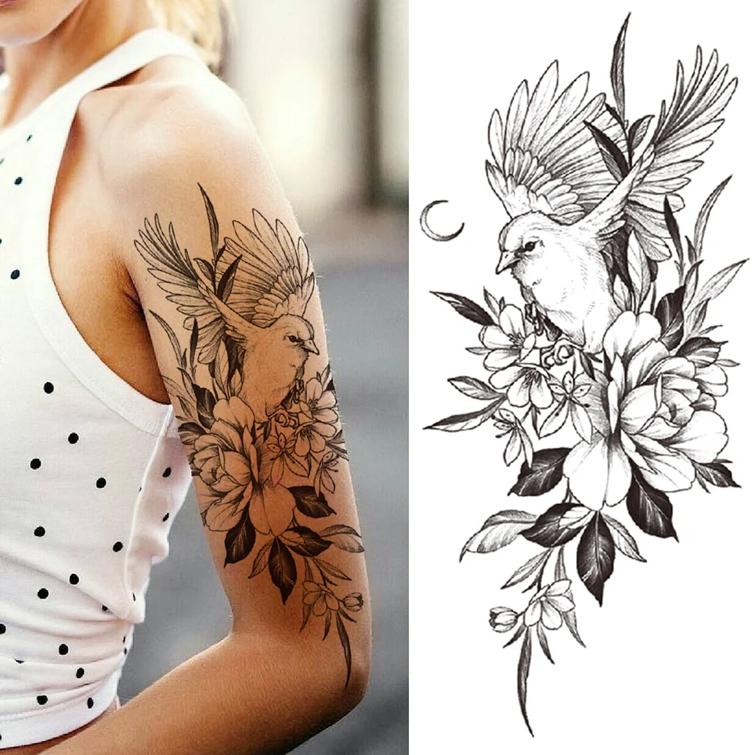 Death Skull Flower Temporary Tattoo For Women Girls Snake Bird Peony Tattoo Sticker Black Fake Blossom Sexy Tatoo Transfer Adult 1001-2