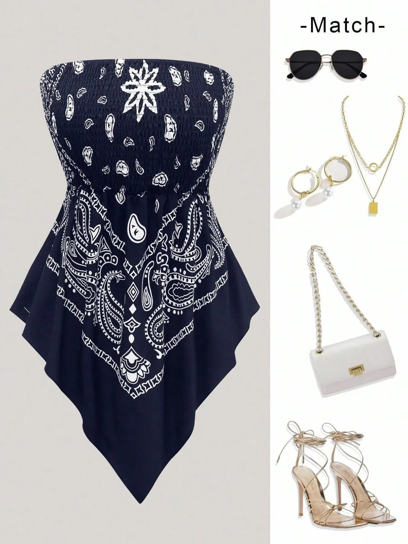 Women's Ethnic Print Strapless Top, Boho Style Asymmetric Hem Tube Top, Casual Summer Fashion, Perfect for Outing and Vacation Women's Ethnic Print Strapless Top, Boho Style Asymmetric Hem Tube Top, Casual Summer Fashion, Perfect for Outing and Vacation