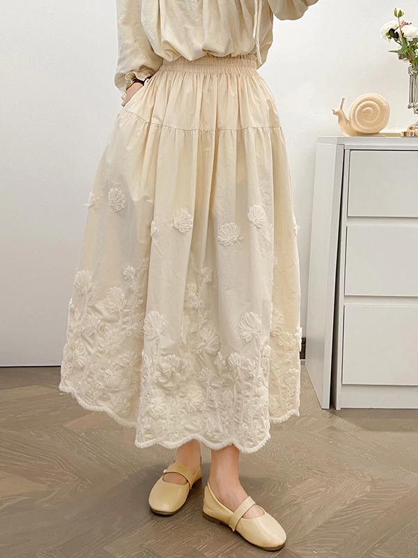 Loose Three-dimensional Floral Cotton Half Skirt