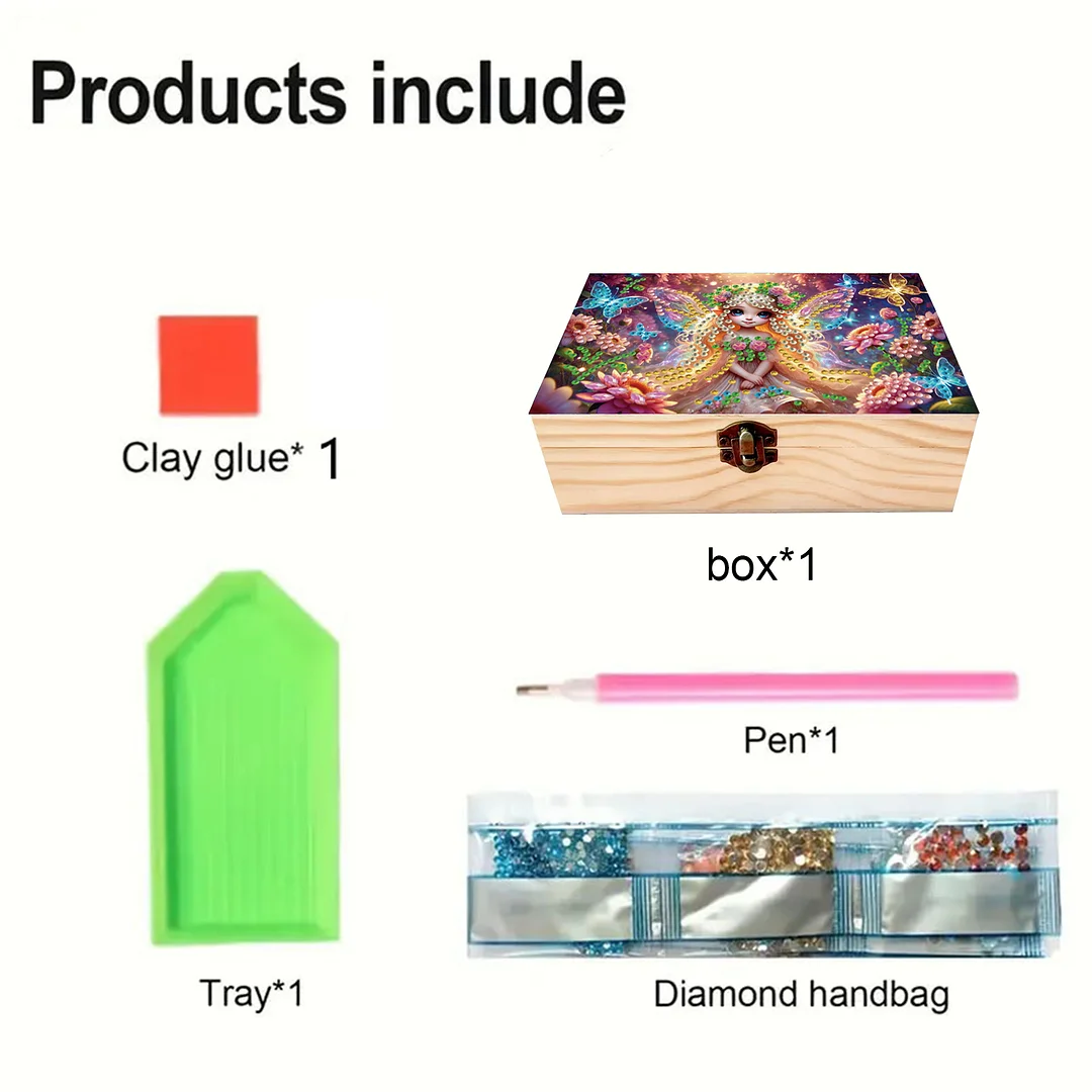 5D DIY Diamond Painting Handmade Wood Storage Box Crystal Storage Case (Elf)