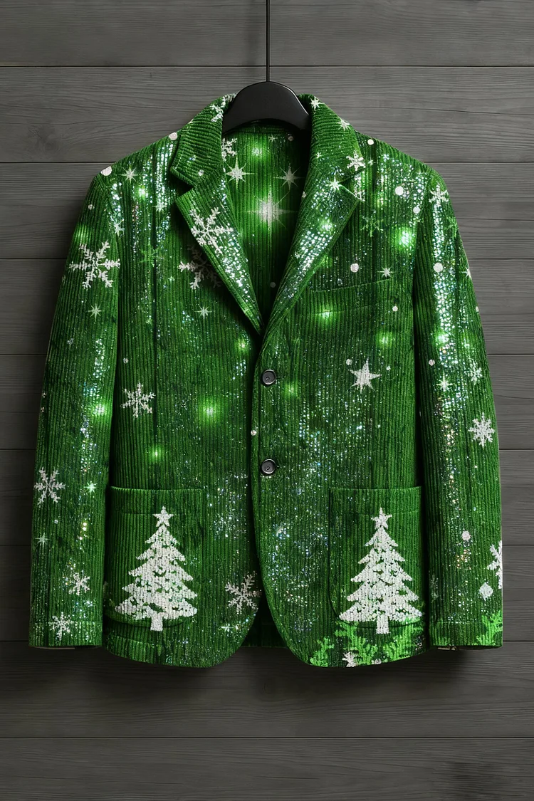 Men's Corduroy Christmas Tree Sequins Lapel Jacket 