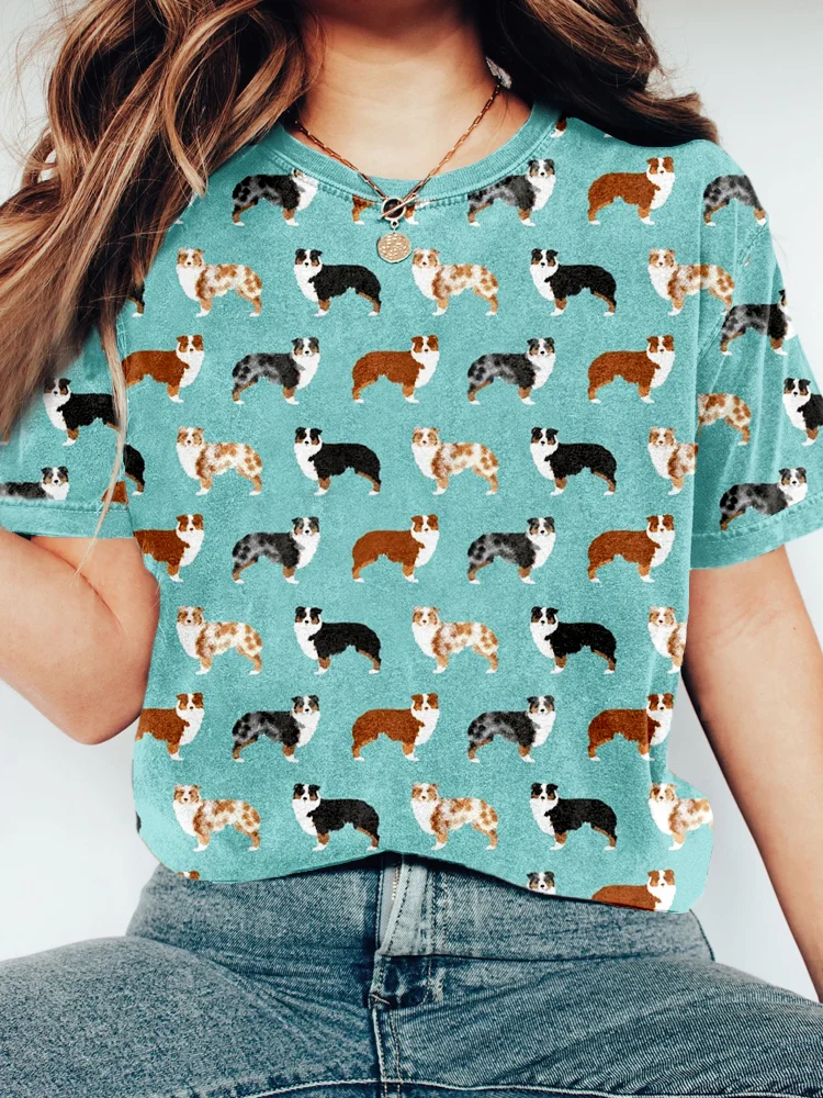 Shepherds Dogs Pattern Vintage Washed T Shirt