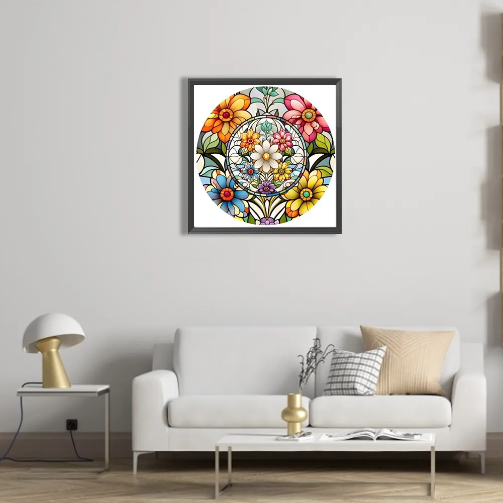 Partial AB Diamond Painting - Full Round Drill - Stained Glass Flower(Canvas|45*45cm)