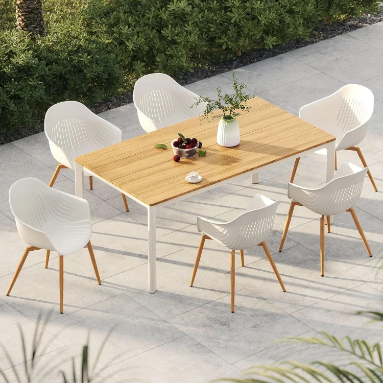 GRAND PATIO 7-Piece Outdoor Dining Set with 6 Outdoor Modern Recycled Plastic Dining Chairs Rust Free Frame, Woodgrain Legs, Whale Modeling Design for Kitchen, Dining